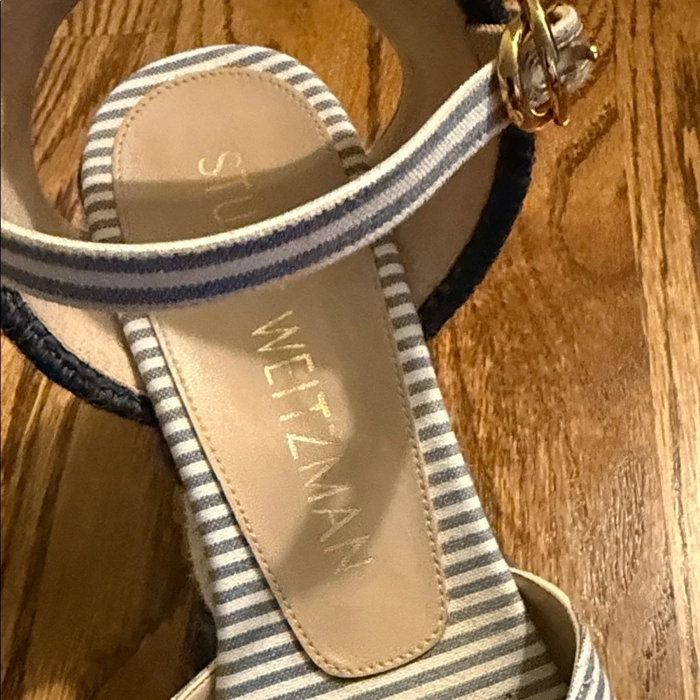 Stuart Weitzman Navy and White Espadrille Sandals